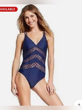 Mossimo Supply Co. Chevron Crochet Lace One-Piece Swimsuit - navy Blue